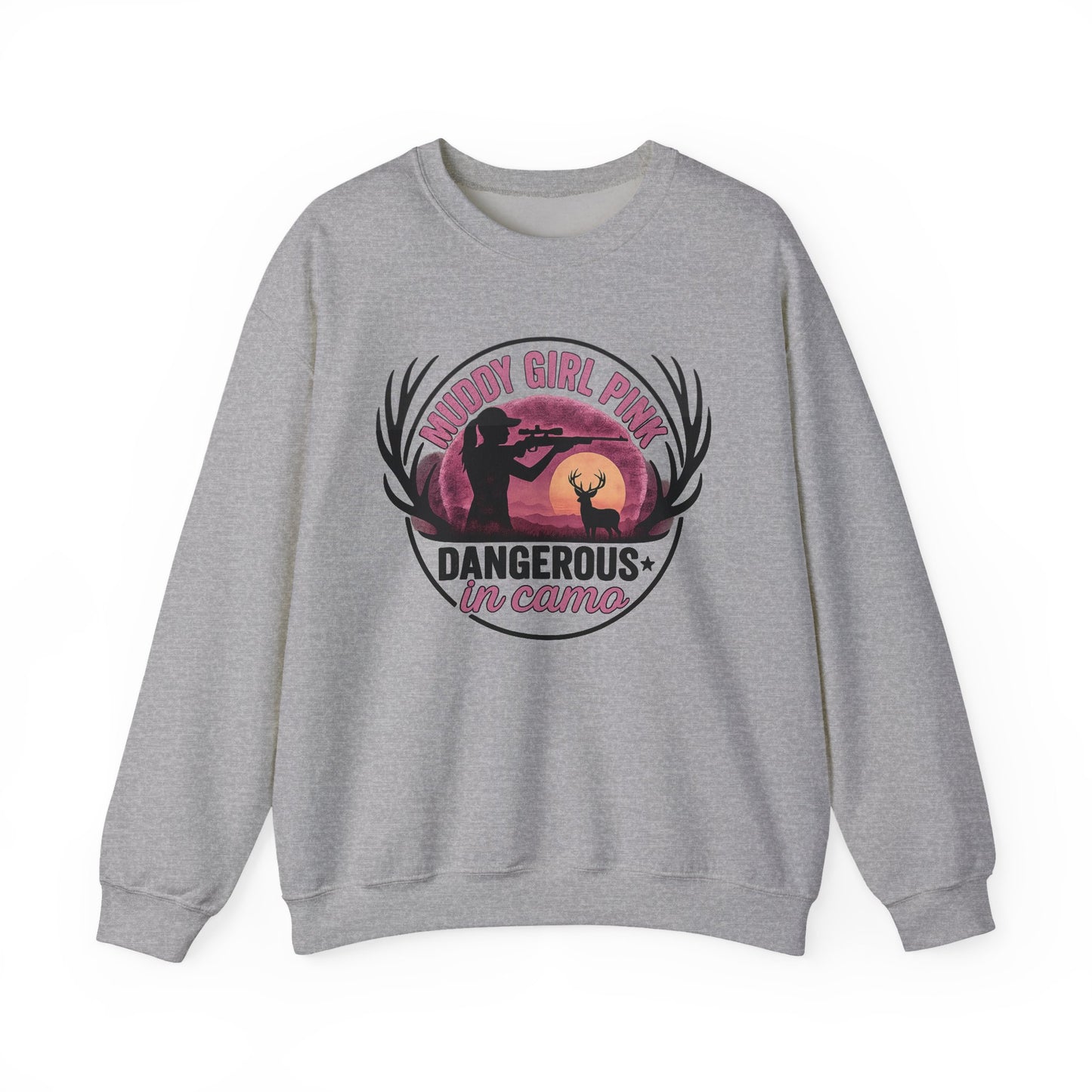 Muddy in pink, dangerous in Camo sweatShirt | Pink Camo Hunting Shirt for Women | Deer Hunter Mama Gift | Funny Outdoor Girl Pullover