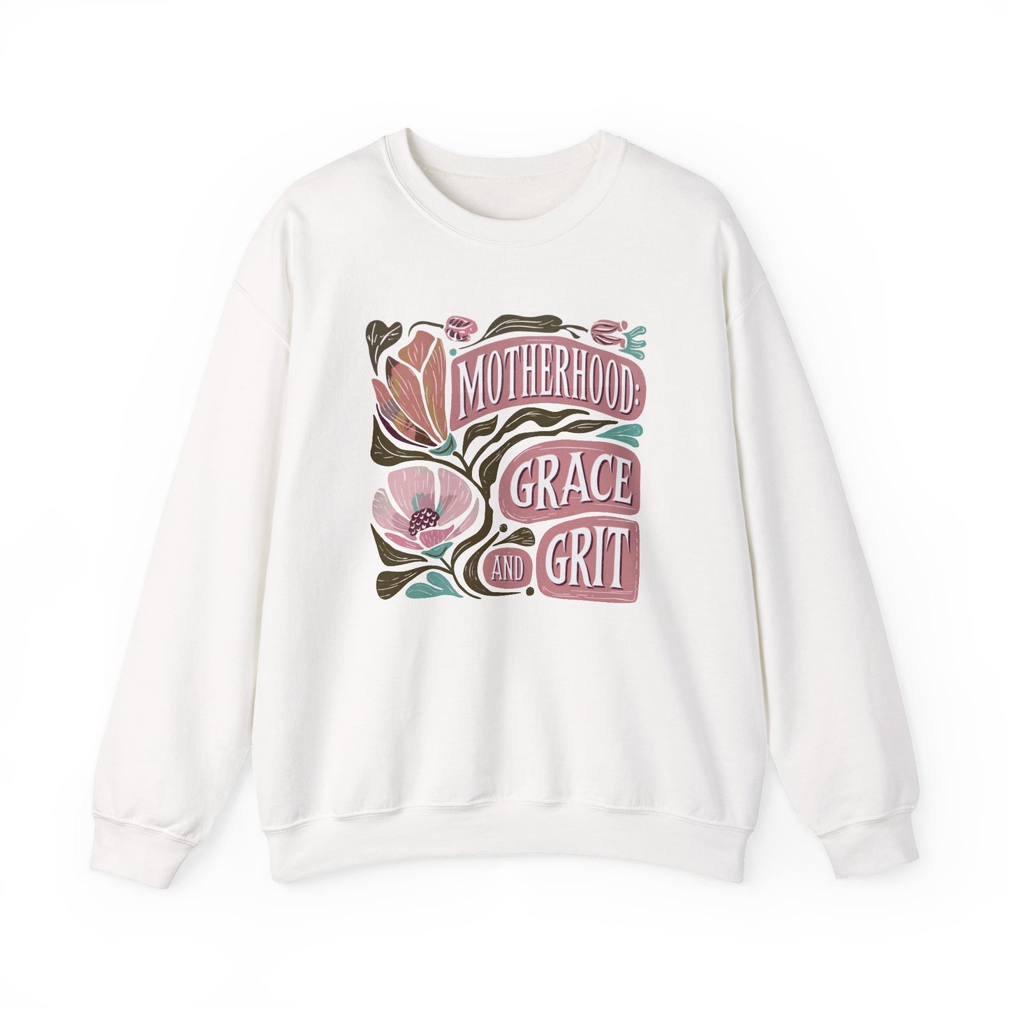 Motherhood Grace & Grit Sweatshirt | Cozy Mom Life Gift | Floral Crewneck