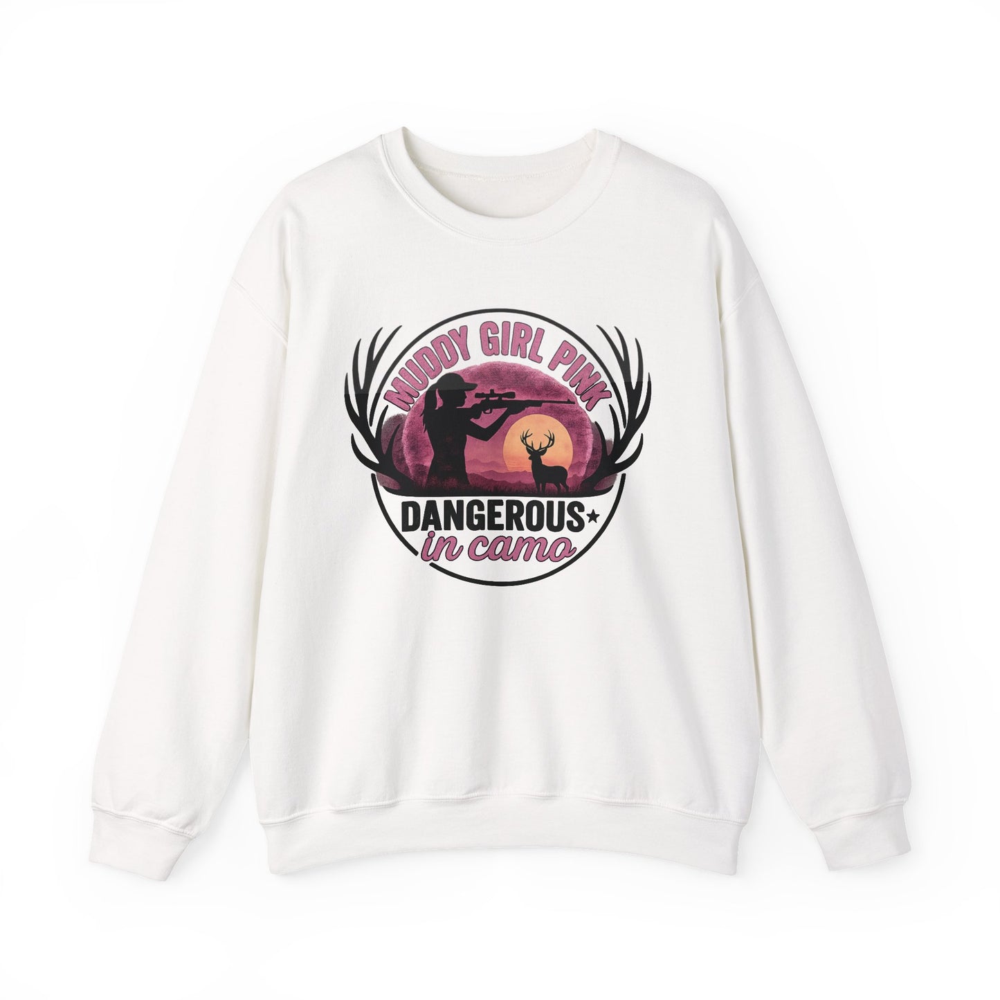 Muddy in pink, dangerous in Camo sweatShirt | Pink Camo Hunting Shirt for Women | Deer Hunter Mama Gift | Funny Outdoor Girl Pullover