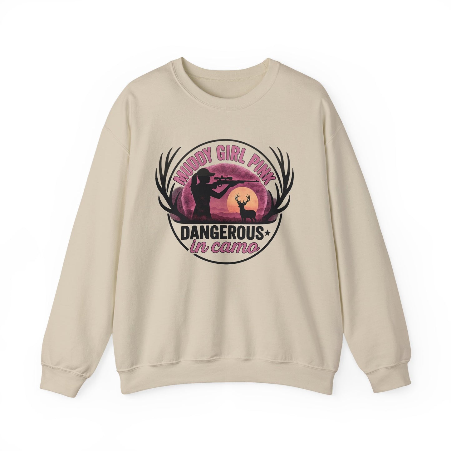 Muddy in pink, dangerous in Camo sweatShirt | Pink Camo Hunting Shirt for Women | Deer Hunter Mama Gift | Funny Outdoor Girl Pullover
