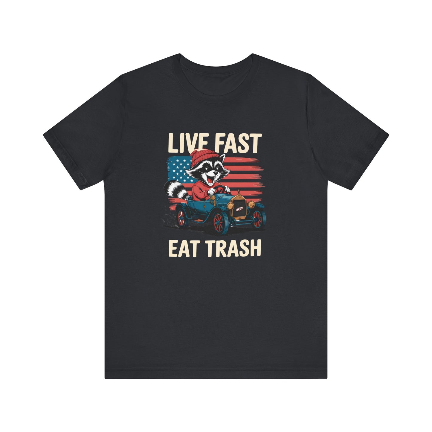Live Fast Eat Trash T-shirt | Funny Raccoon Meme Tee | Retro Wildlife Gift