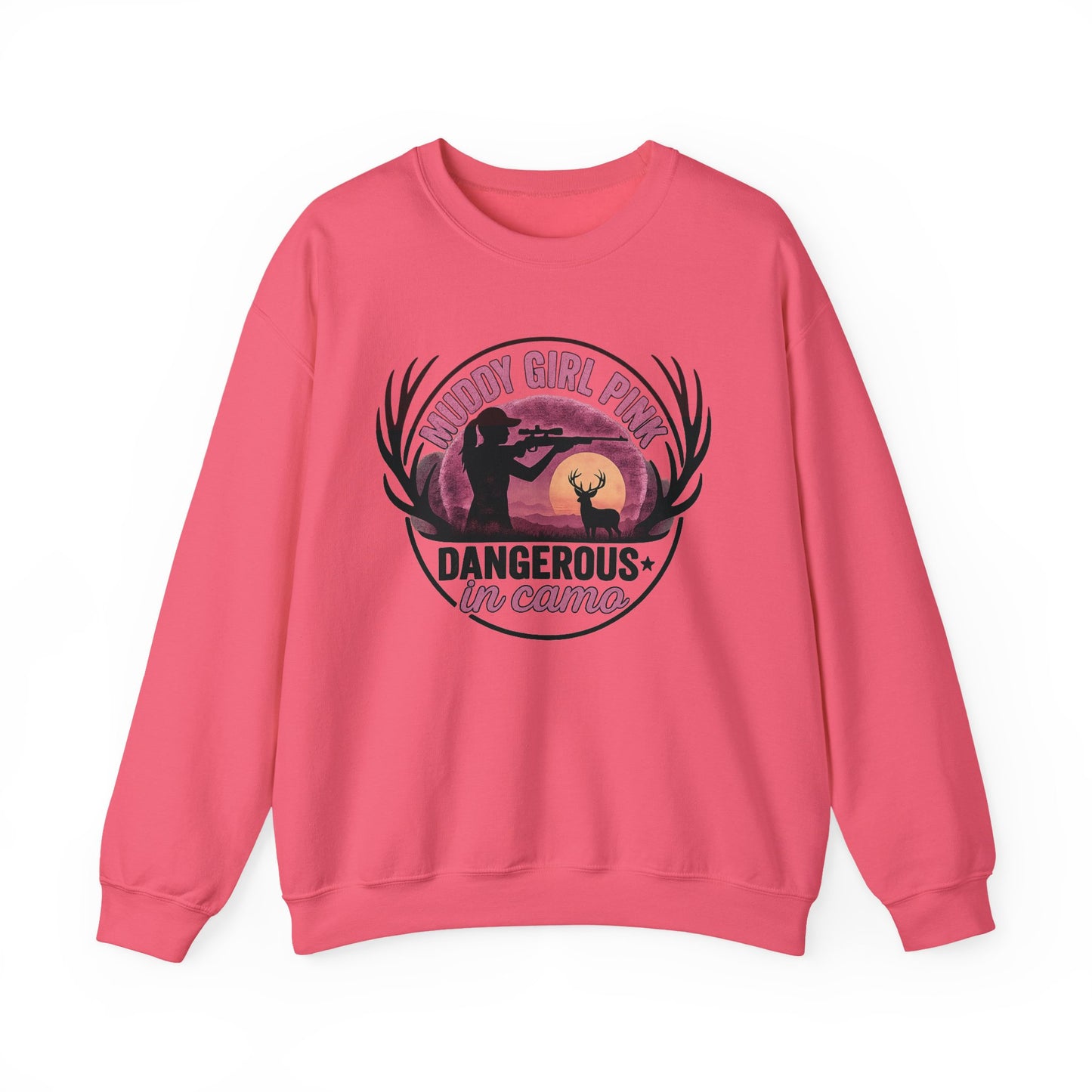 Muddy in pink, dangerous in Camo sweatShirt | Pink Camo Hunting Shirt for Women | Deer Hunter Mama Gift | Funny Outdoor Girl Pullover