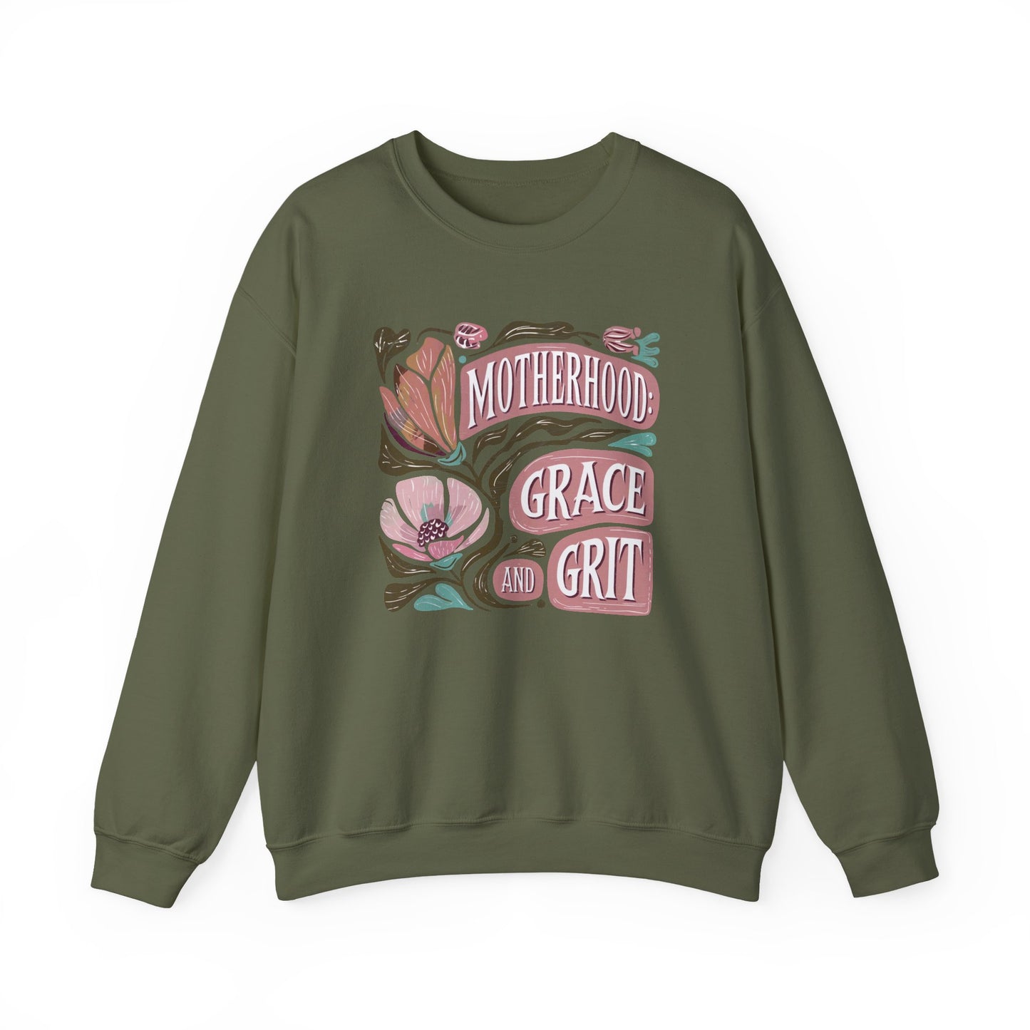 Motherhood Grace & Grit Sweatshirt | Cozy Mom Life Gift | Floral Crewneck