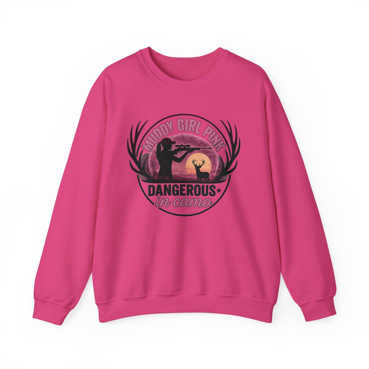 Muddy in pink, dangerous in Camo sweatShirt | Pink Camo Hunting Shirt for Women | Deer Hunter Mama Gift | Funny Outdoor Girl Pullover