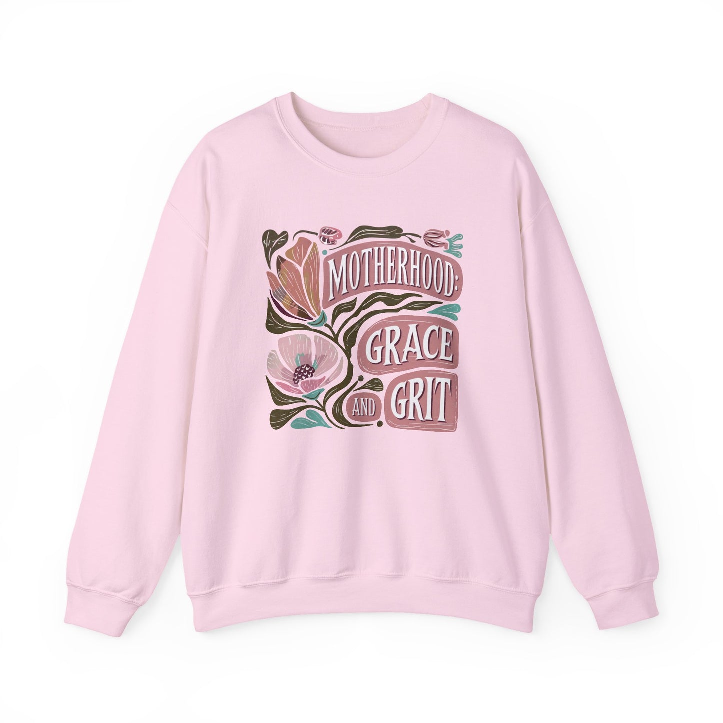 Motherhood Grace & Grit Sweatshirt | Cozy Mom Life Gift | Floral Crewneck