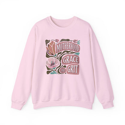 Motherhood Grace & Grit Sweatshirt | Cozy Mom Life Gift | Floral Crewneck