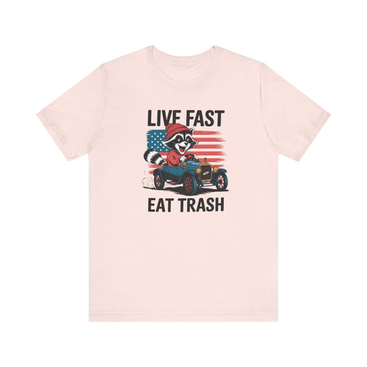 Live Fast Eat Trash T-shirt | Funny Raccoon Meme Tee | Retro Wildlife Gift