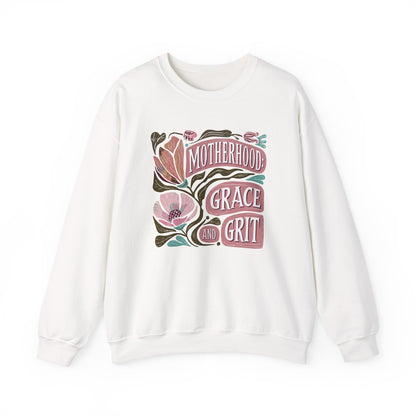 Motherhood Grace & Grit Sweatshirt | Cozy Mom Life Gift | Floral Crewneck