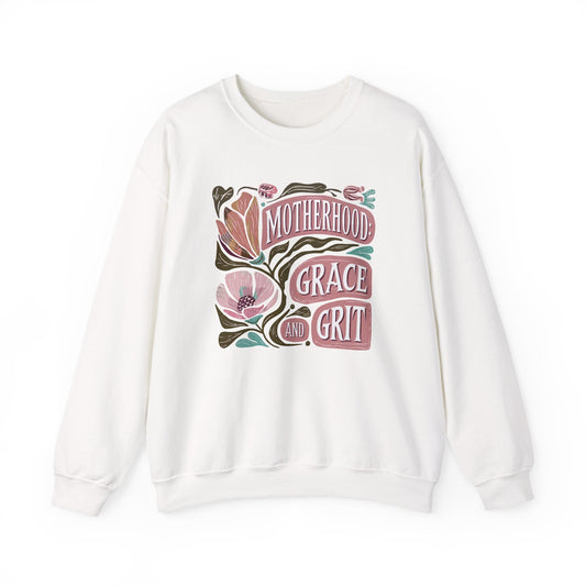 Motherhood Grace & Grit Sweatshirt | Cozy Mom Life Gift | Floral Crewneck