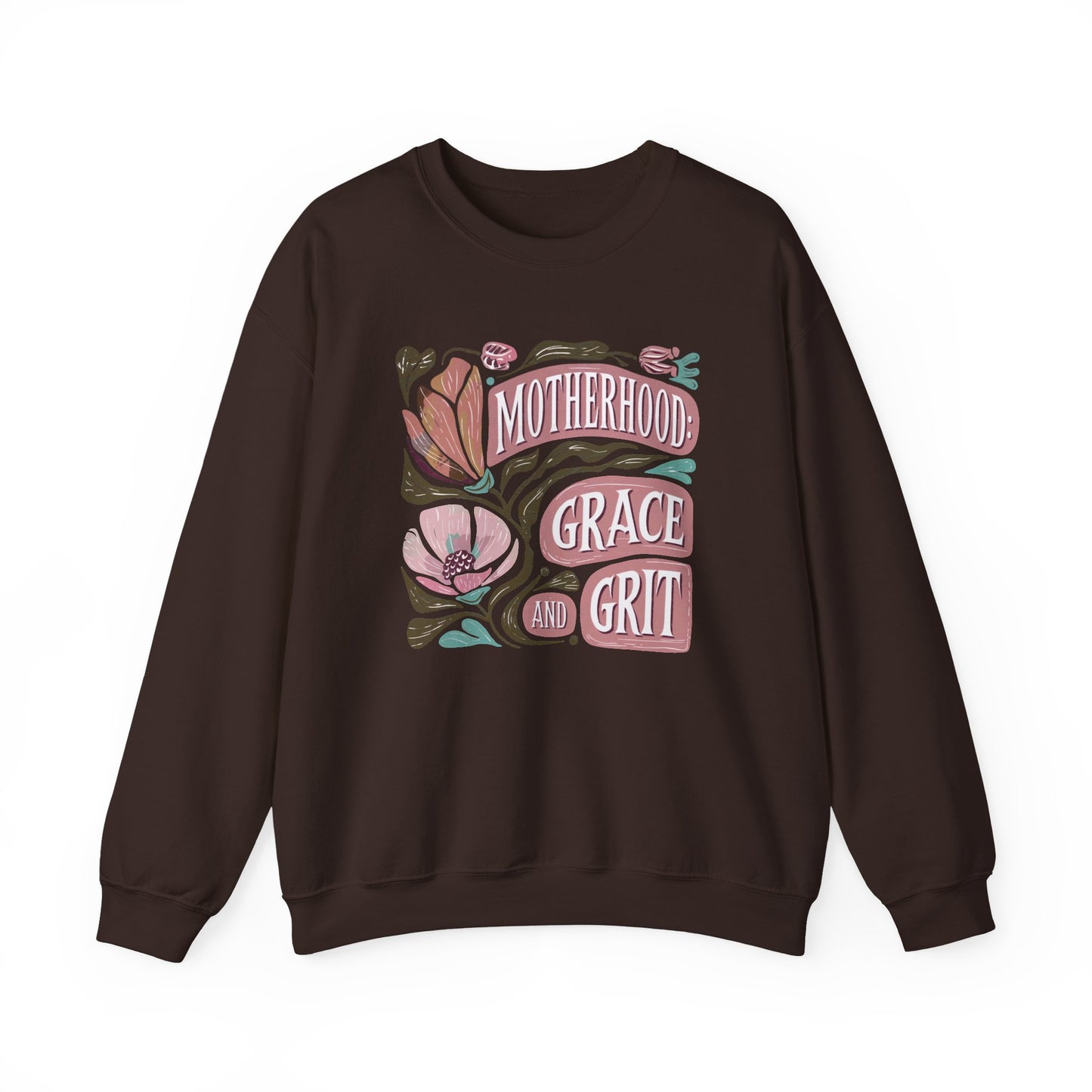Motherhood Grace & Grit Sweatshirt | Cozy Mom Life Gift | Floral Crewneck