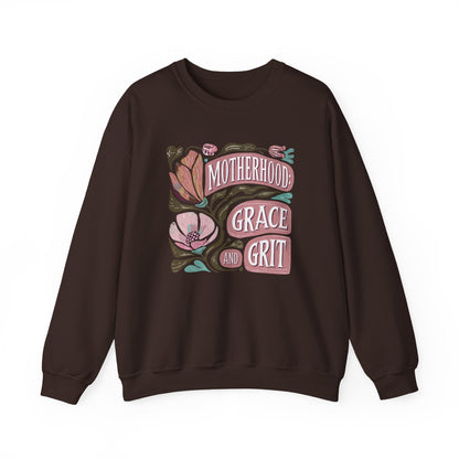 Motherhood Grace & Grit Sweatshirt | Cozy Mom Life Gift | Floral Crewneck