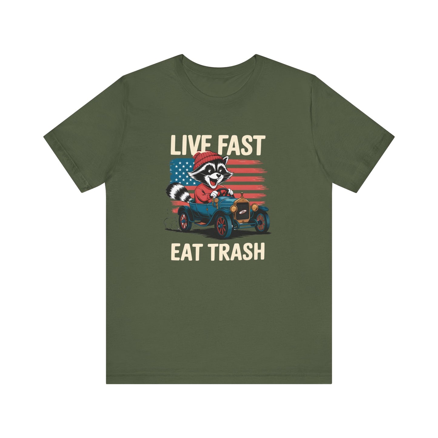 Live Fast Eat Trash T-shirt | Funny Raccoon Meme Tee | Retro Wildlife Gift