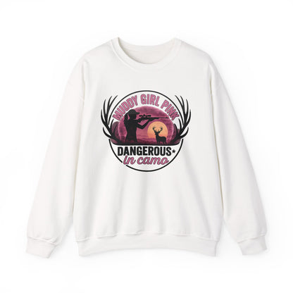 Muddy in pink, dangerous in Camo sweatShirt | Pink Camo Hunting Shirt for Women | Deer Hunter Mama Gift | Funny Outdoor Girl Pullover