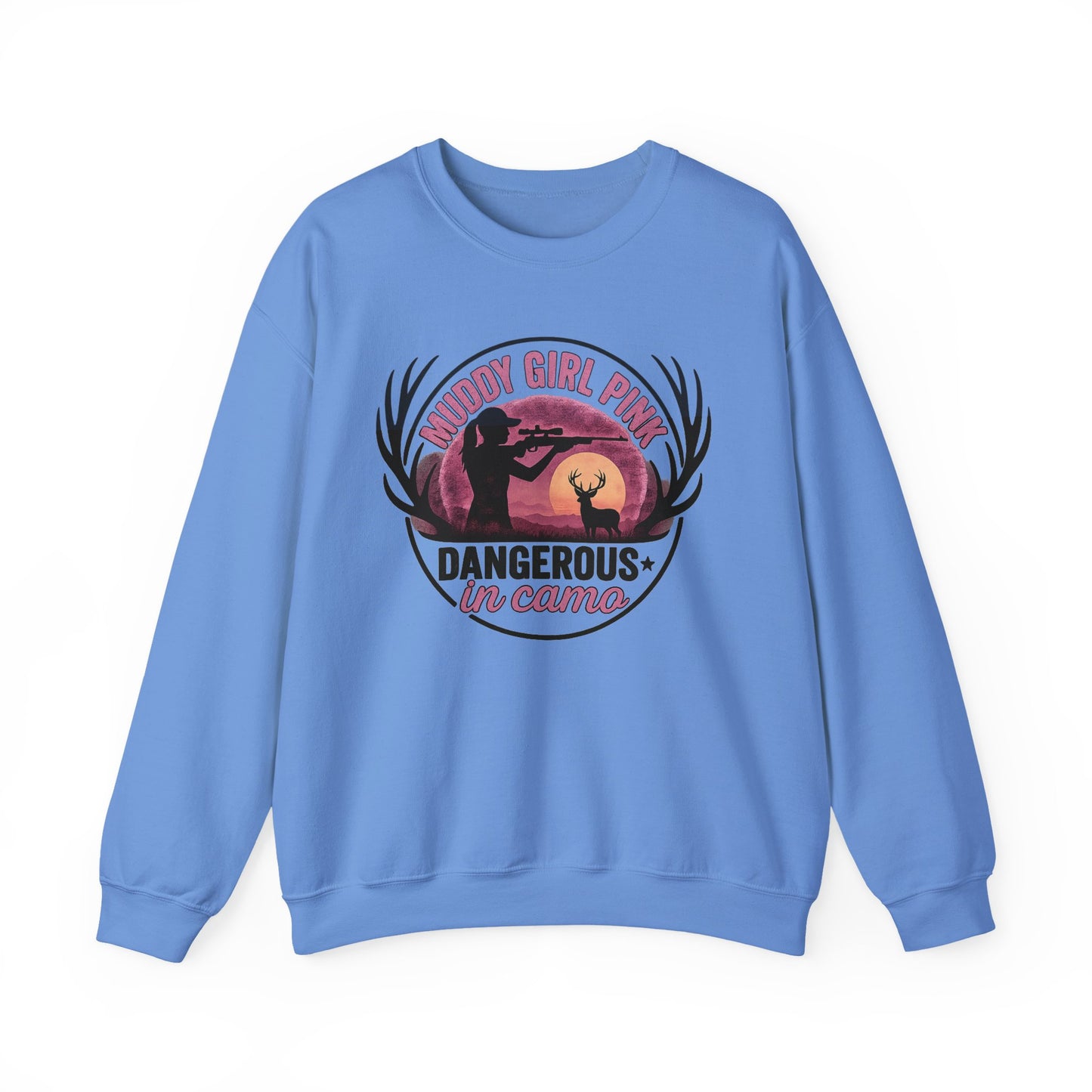 Muddy in pink, dangerous in Camo sweatShirt | Pink Camo Hunting Shirt for Women | Deer Hunter Mama Gift | Funny Outdoor Girl Pullover