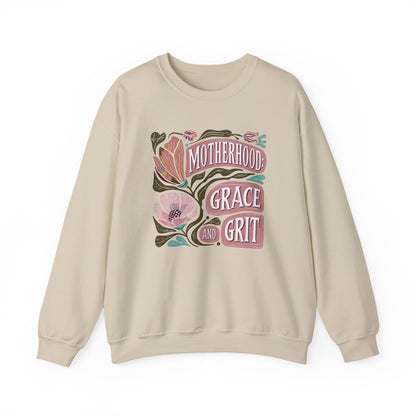 Motherhood Grace & Grit Sweatshirt | Cozy Mom Life Gift | Floral Crewneck