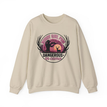 Muddy in pink, dangerous in Camo sweatShirt | Pink Camo Hunting Shirt for Women | Deer Hunter Mama Gift | Funny Outdoor Girl Pullover
