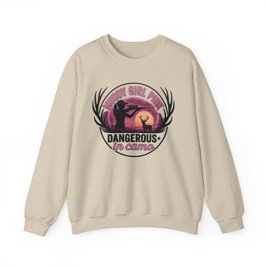 Muddy in pink, dangerous in Camo sweatShirt | Pink Camo Hunting Shirt for Women | Deer Hunter Mama Gift | Funny Outdoor Girl Pullover