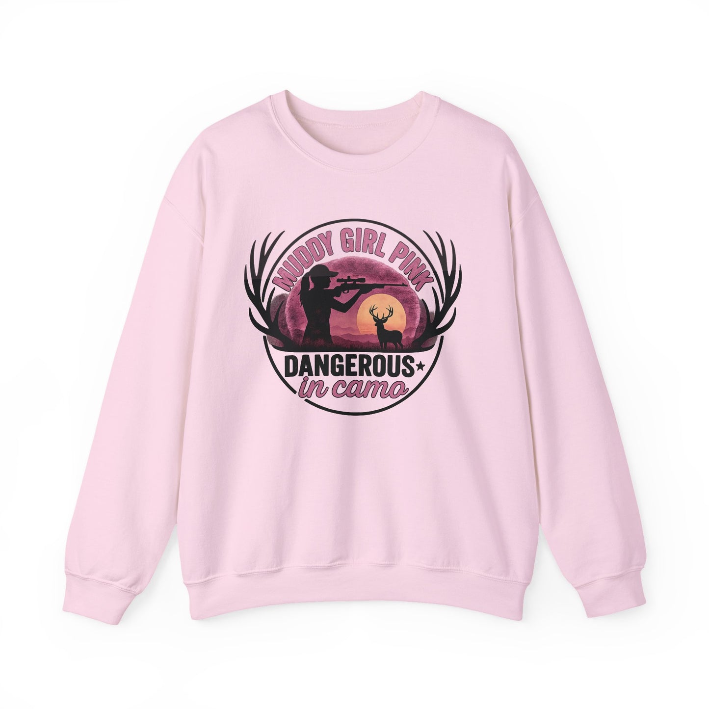 Muddy in pink, dangerous in Camo sweatShirt | Pink Camo Hunting Shirt for Women | Deer Hunter Mama Gift | Funny Outdoor Girl Pullover