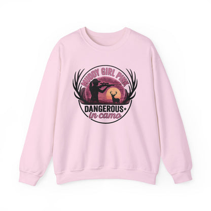 Muddy in pink, dangerous in Camo sweatShirt | Pink Camo Hunting Shirt for Women | Deer Hunter Mama Gift | Funny Outdoor Girl Pullover