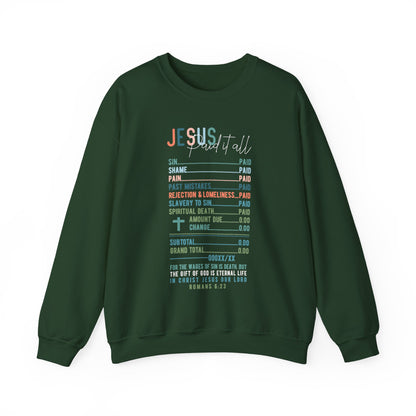 Jesus Paid It All Sweatshirt | Christian Graphic | Religious Women Gift | Faith-Based Outfit | Bible Verse Tee | Jesus Lover Crewneck