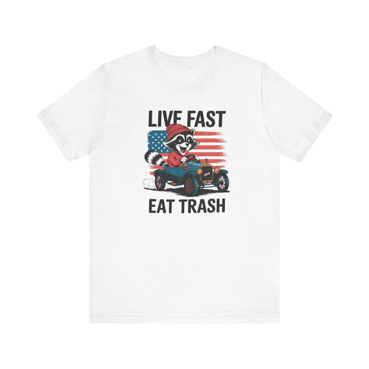 Live Fast Eat Trash T-shirt | Funny Raccoon Meme Tee | Retro Wildlife Gift