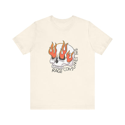 Rage Consumes Me Skull Shirt | Funny Flaming Skull Tee | Weird Humor Unisex T-Shirt | Vintage Meme Graphic | Silly Cat Lover Gift