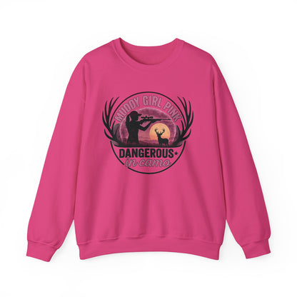 Muddy in pink, dangerous in Camo sweatShirt | Pink Camo Hunting Shirt for Women | Deer Hunter Mama Gift | Funny Outdoor Girl Pullover