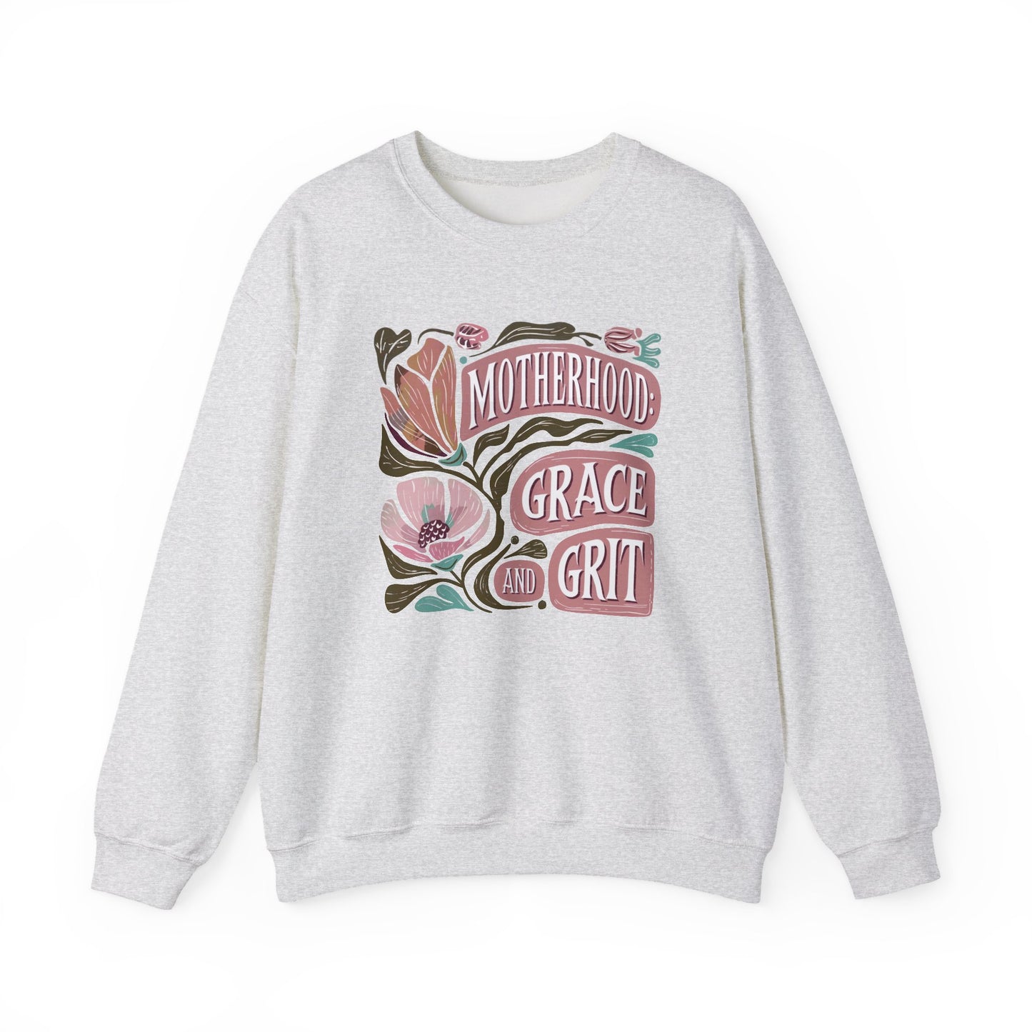 Motherhood Grace & Grit Sweatshirt | Cozy Mom Life Gift | Floral Crewneck