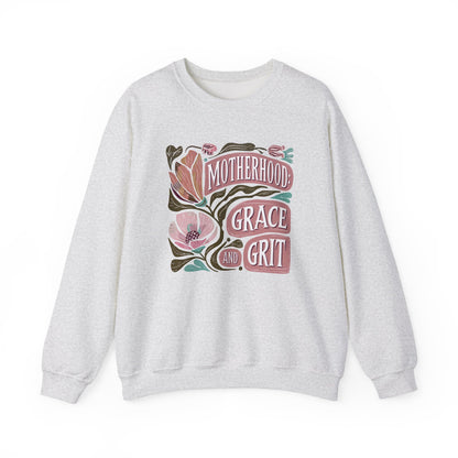 Motherhood Grace & Grit Sweatshirt | Cozy Mom Life Gift | Floral Crewneck