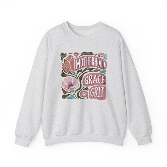 Motherhood Grace & Grit Sweatshirt | Cozy Mom Life Gift | Floral Crewneck
