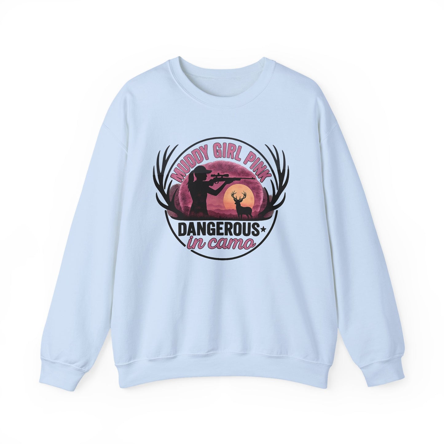 Muddy in pink, dangerous in Camo sweatShirt | Pink Camo Hunting Shirt for Women | Deer Hunter Mama Gift | Funny Outdoor Girl Pullover