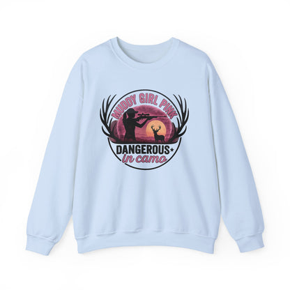 Muddy in pink, dangerous in Camo sweatShirt | Pink Camo Hunting Shirt for Women | Deer Hunter Mama Gift | Funny Outdoor Girl Pullover
